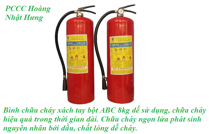 Bình chữa cháy xách tay bột ABC 8kg dễ sử dụng, chữa cháy hiệu quả trong thời gian dài. Chữa cháy ngọn lửa phát sinh nguyên nhân bởi dầu, chất lỏng dễ cháy.