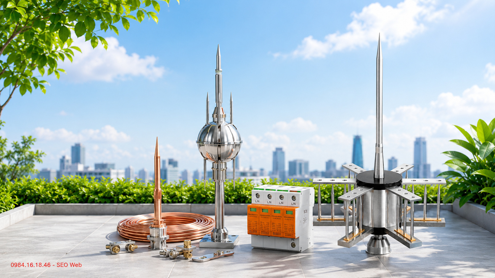 Đầu kim thu s&eacute;t bằng inox và đồng chống ăn mòn hiệu quả