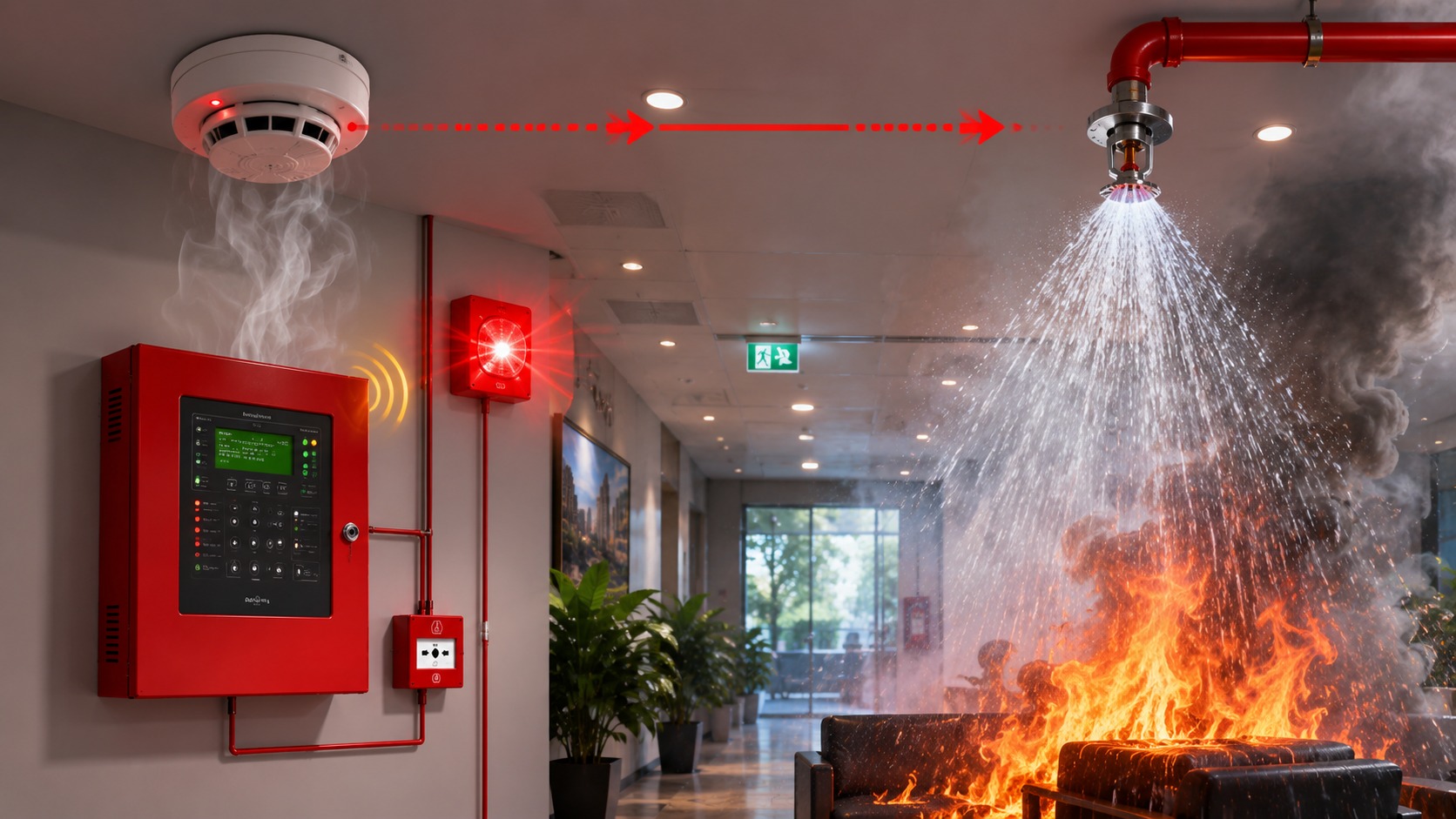 Tín hiệu báo cháy kích hoạt các hệ thống chữa cháy liên quan