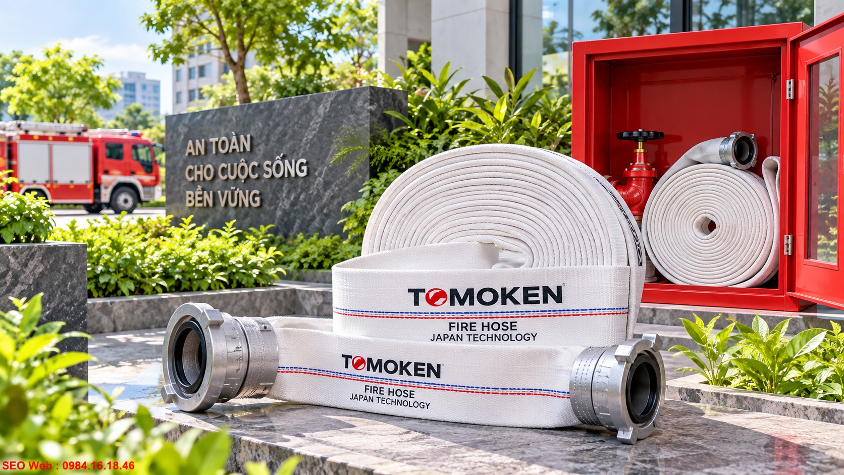 Vòi Tomoken dẫn nước ổn định đến khu vực xảy ra cháy