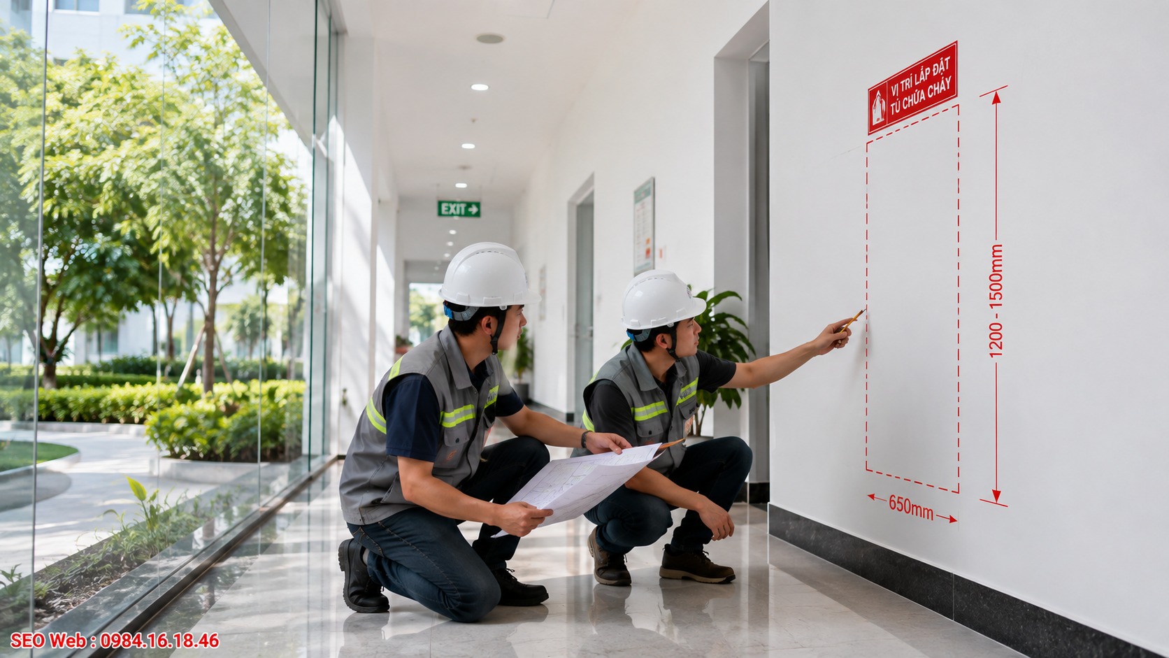 Khảo sát khu vực trước khi lắp đặt tủ chữa cháy tại công trình