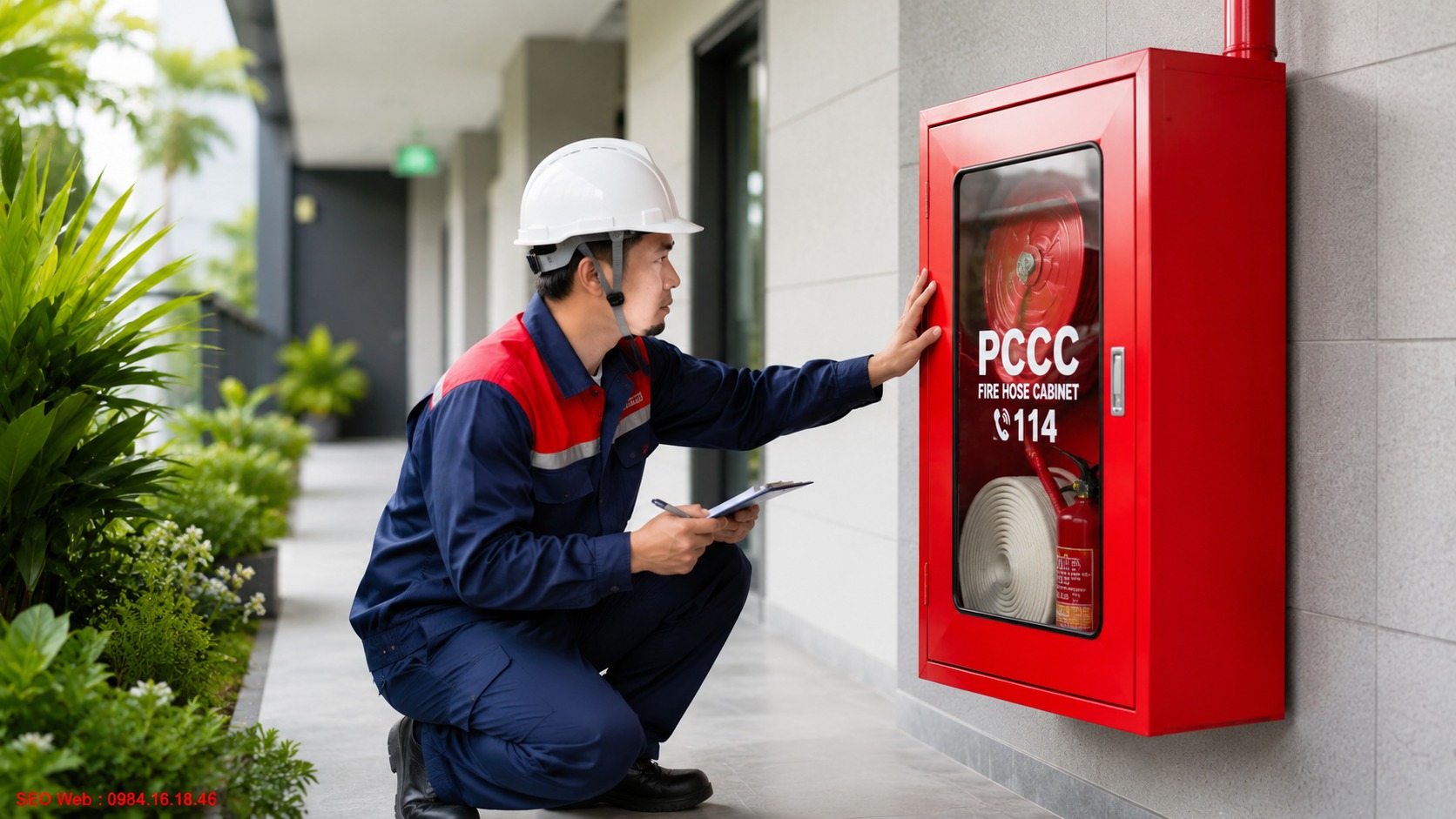 Kiểm tra vỏ và bề mặt tủ chữa cháy phát hiện han gỉ, móp m&eacute;o