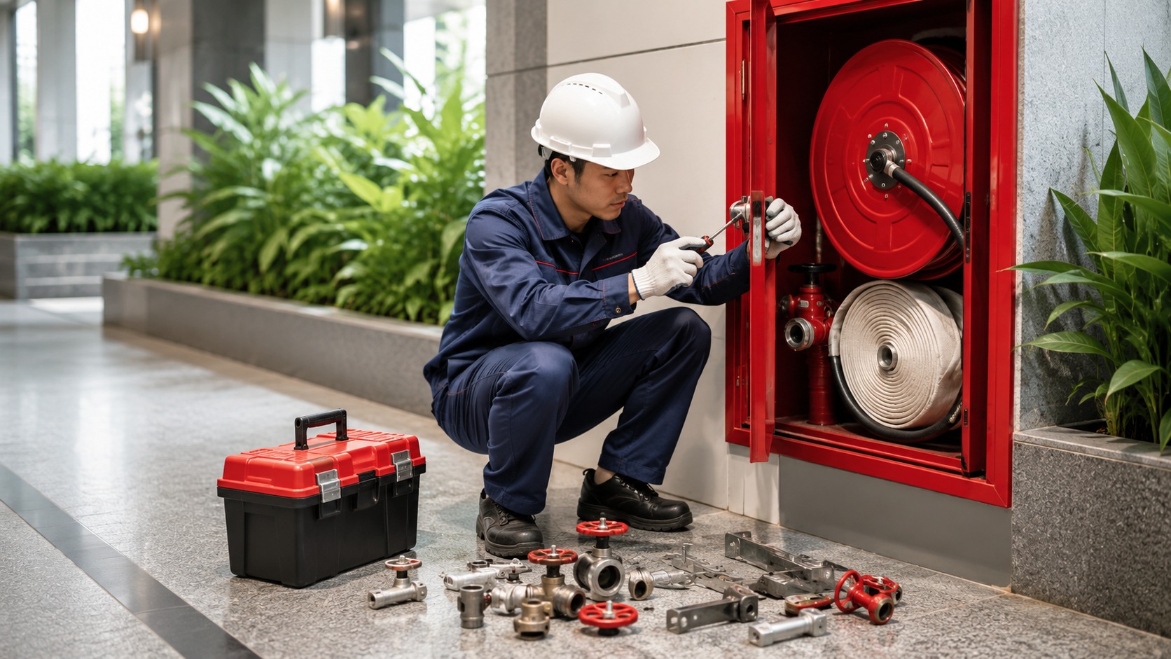 Thay thế khóa và phụ kiện tủ chữa cháy hư hỏng nhằm duy trì thao tác thuận tiện