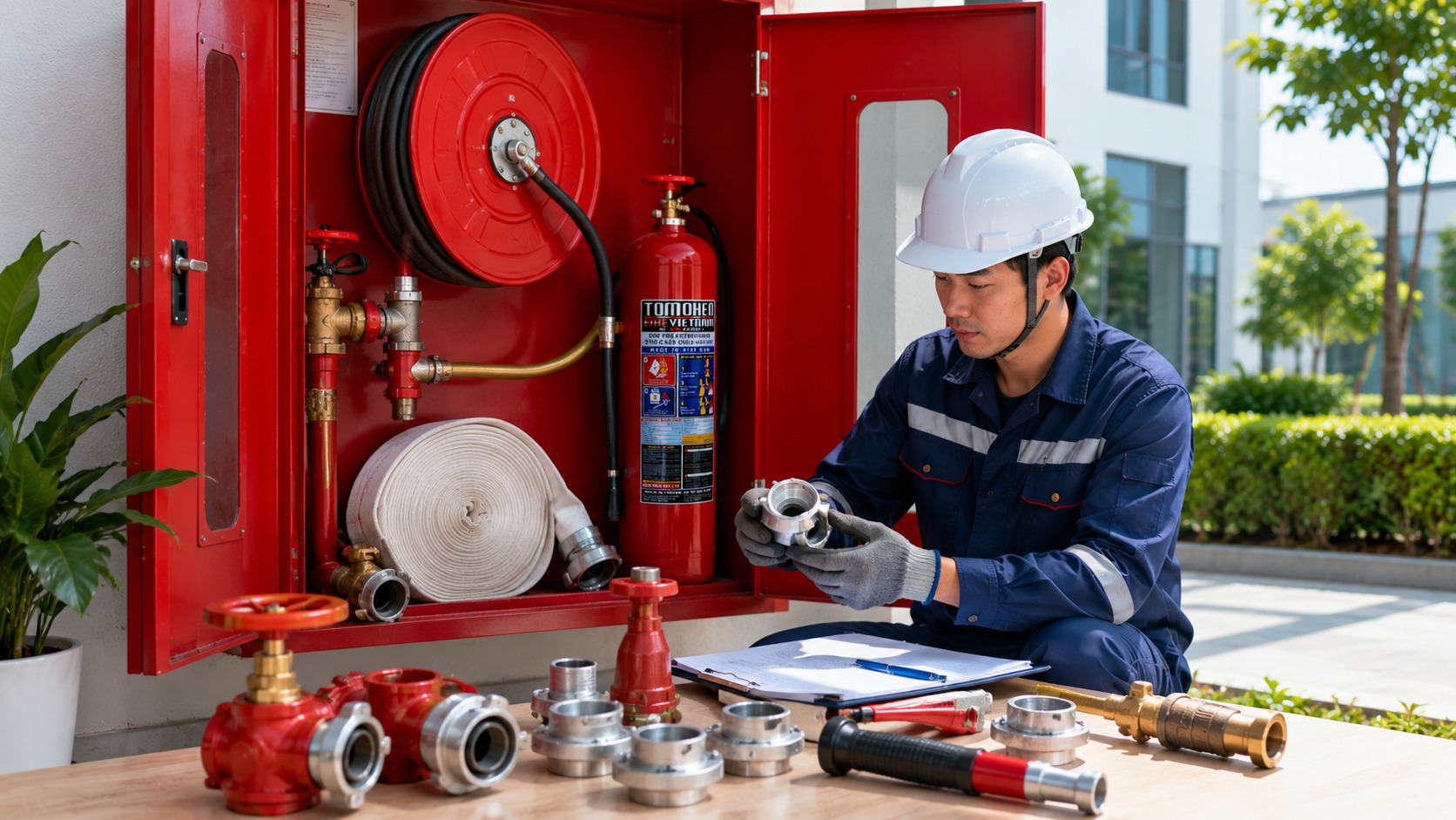 Các thiết bị thường được bố trí bên trong tủ chữa cháy