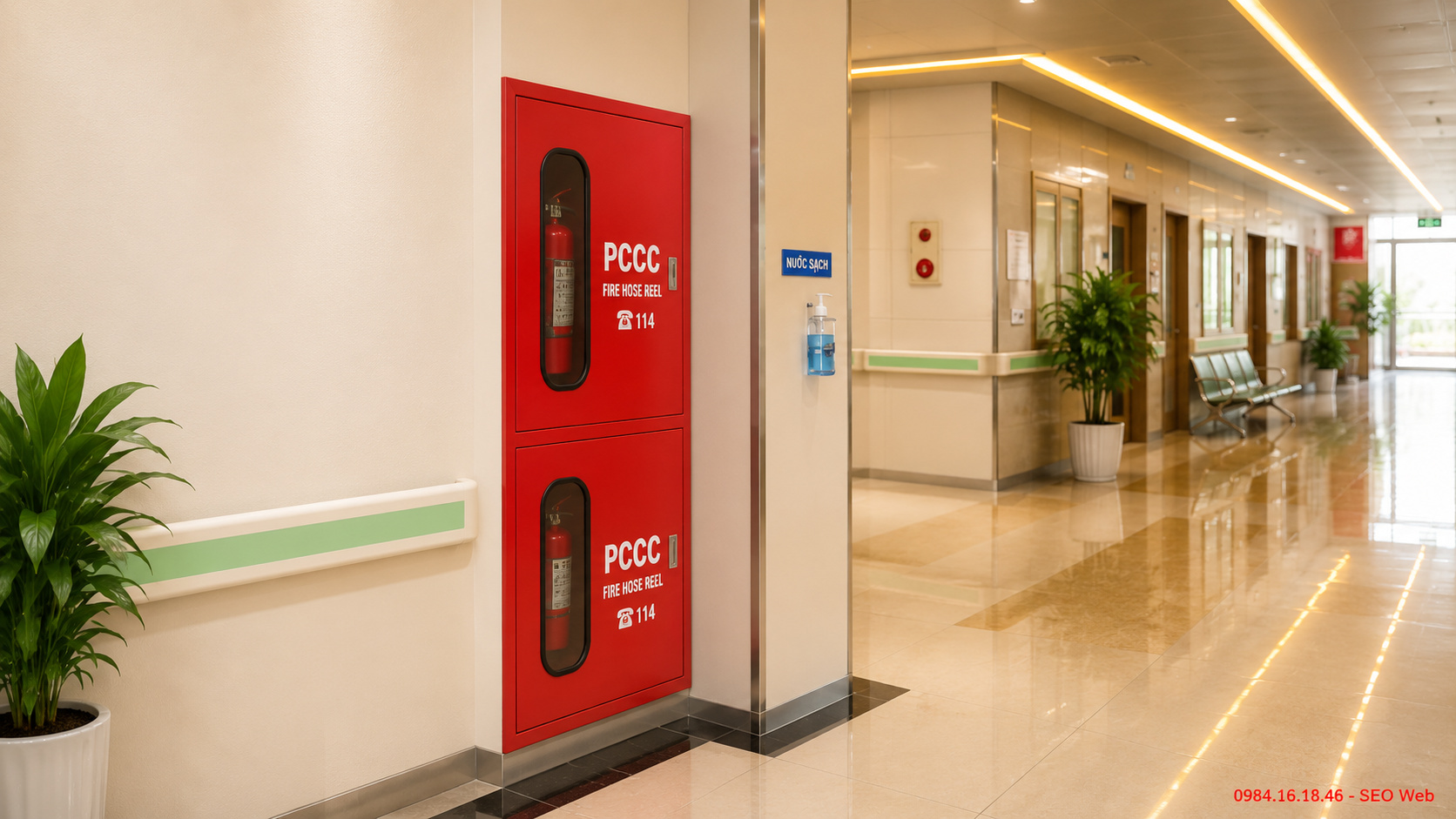 Tủ chữa cháy âm tường giúp tiết kiệm diện tích và giữ hành lang thông thoáng
