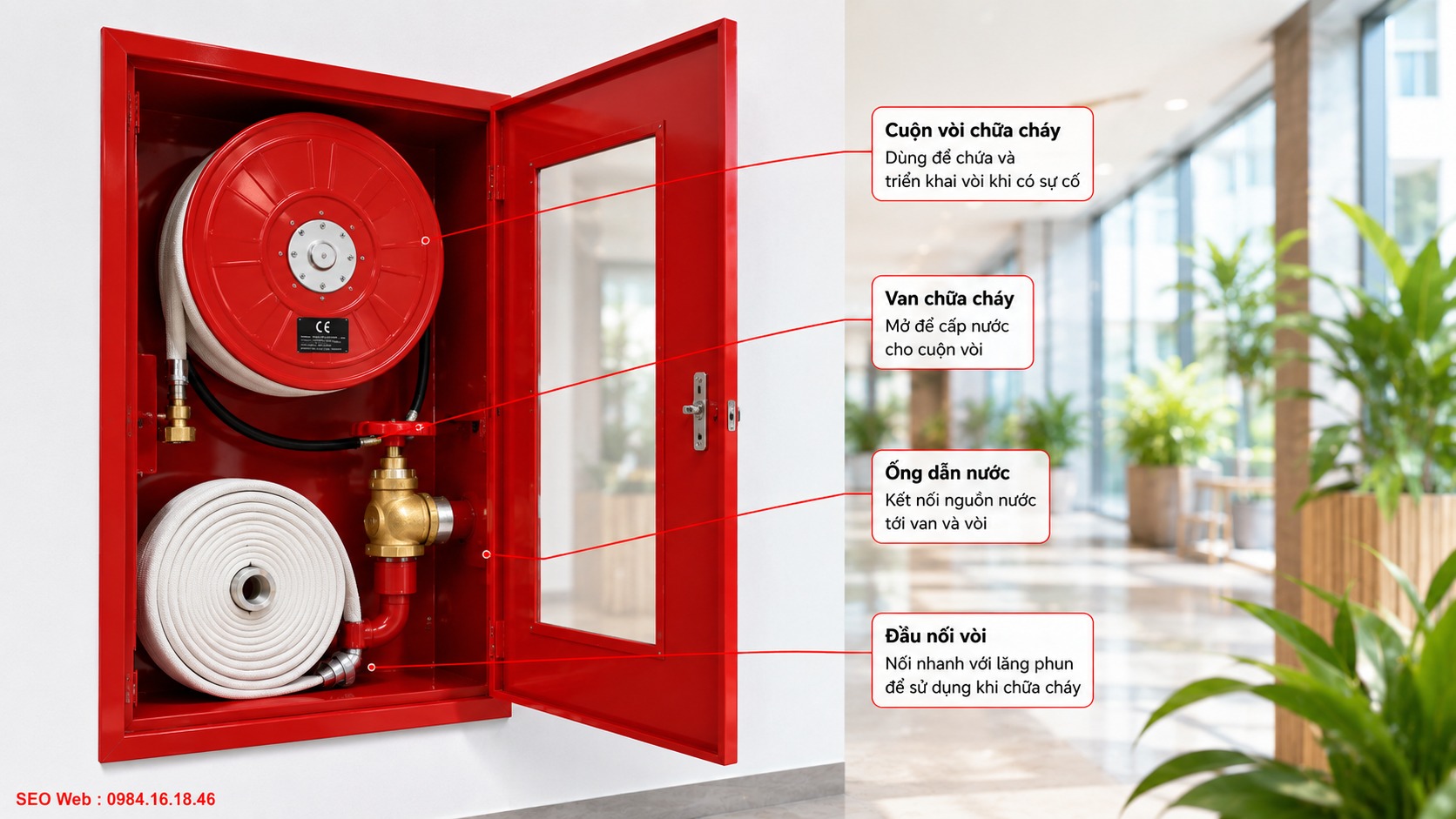 Van chữa cháy bên trong tủ kết nối đường ống và điều chỉnh dòng nước