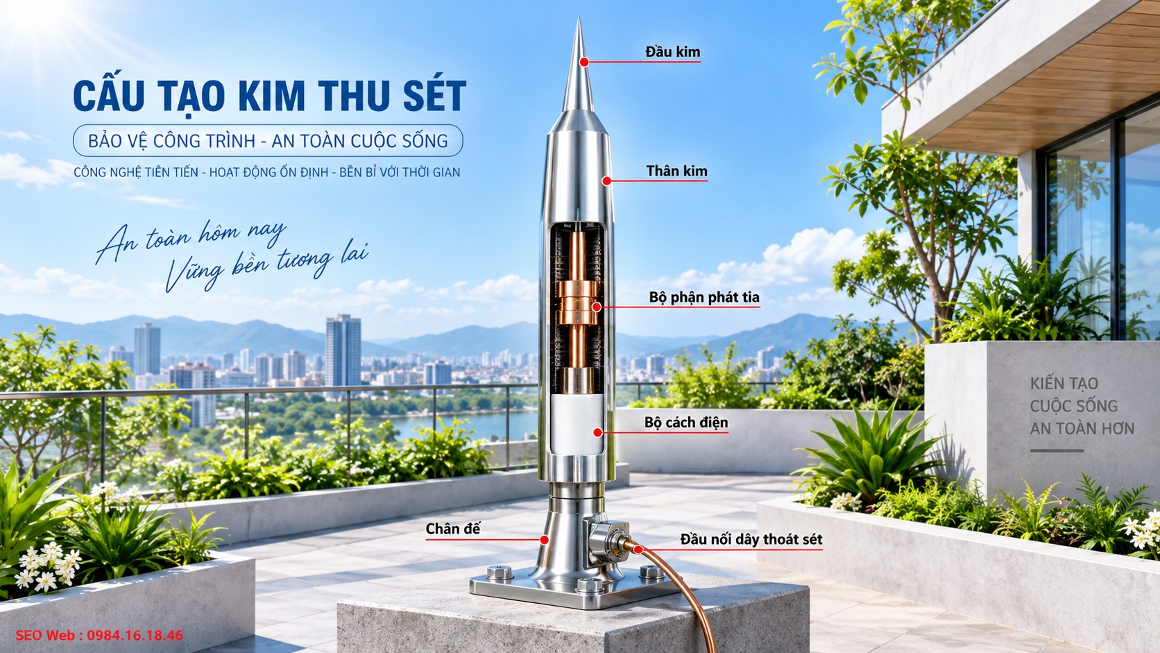 Các bộ phận kim thu sét phối hợp dẫn dòng điện xuống đất Các bộ phận kim thu sét phối hợp dẫn dòng điện xuống đất