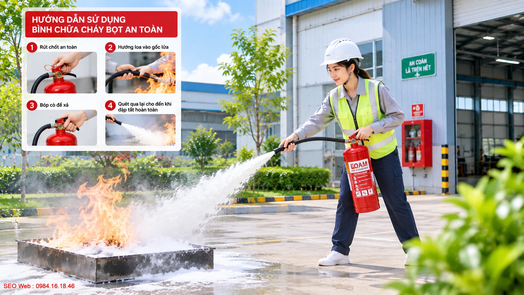 Khí đẩy tạo áp suất bên trong bình để đưa bột chữa cháy ra ngoài Khí đẩy tạo áp suất bên trong bình để đưa bột chữa cháy ra ngoài