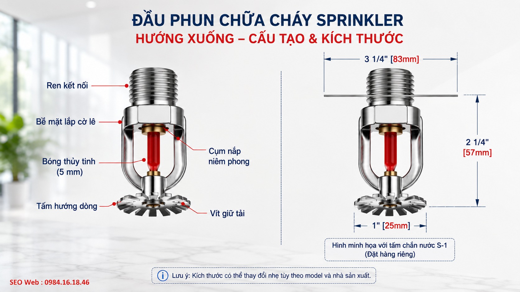 Kích thước ren kết nối của đầu phun sprinkler với đường ống